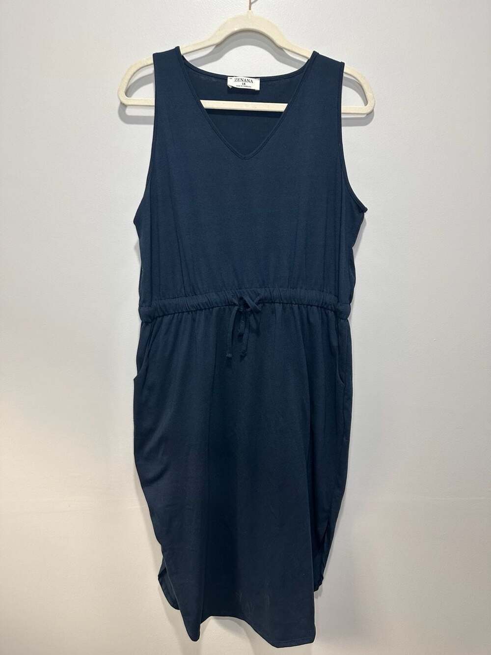 Womens Zenana Navy Blue Sleeveless Drawstring Waist Dress Size 1X